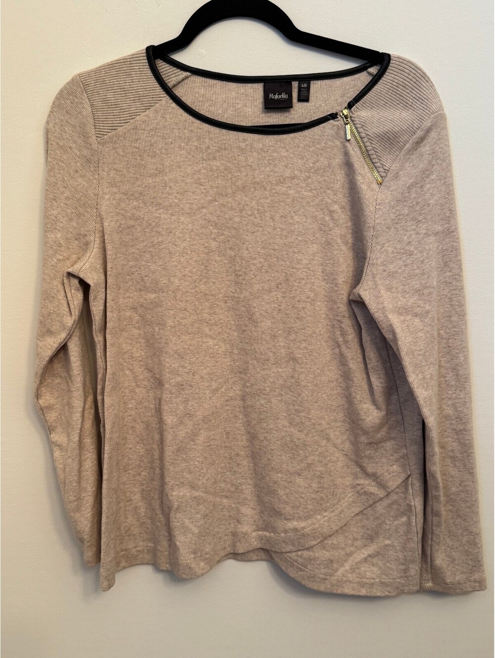 Rafaella beige ribbed long sleeve top